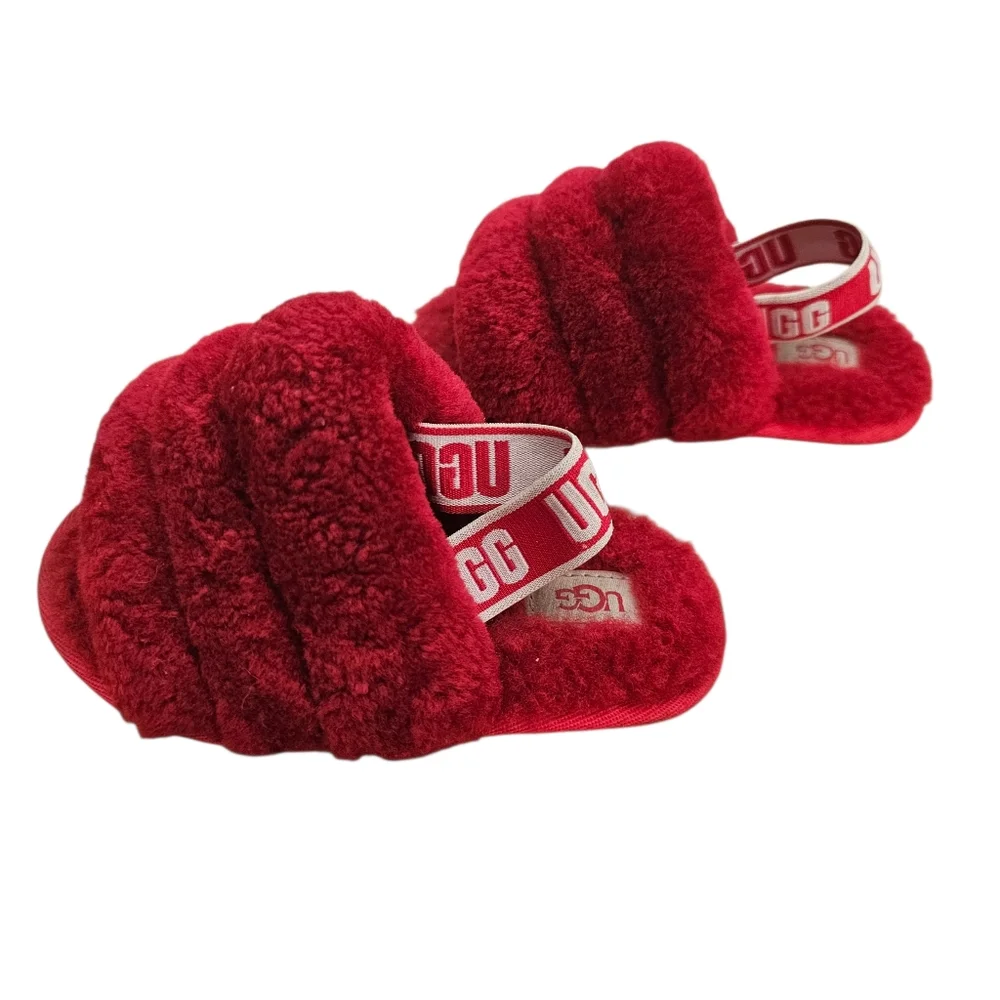 Ugg Fluff Yea Little Girls Slide Slippers Sandal Red Toddler‎ 8